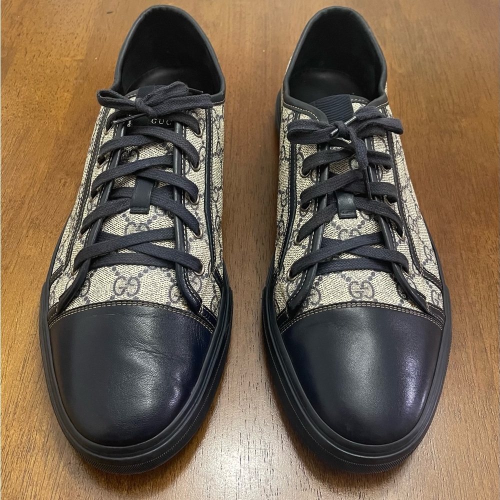 Gucci Beige/Blue Supreme Canvas And Leather Cap Toe Low Top Sneaker